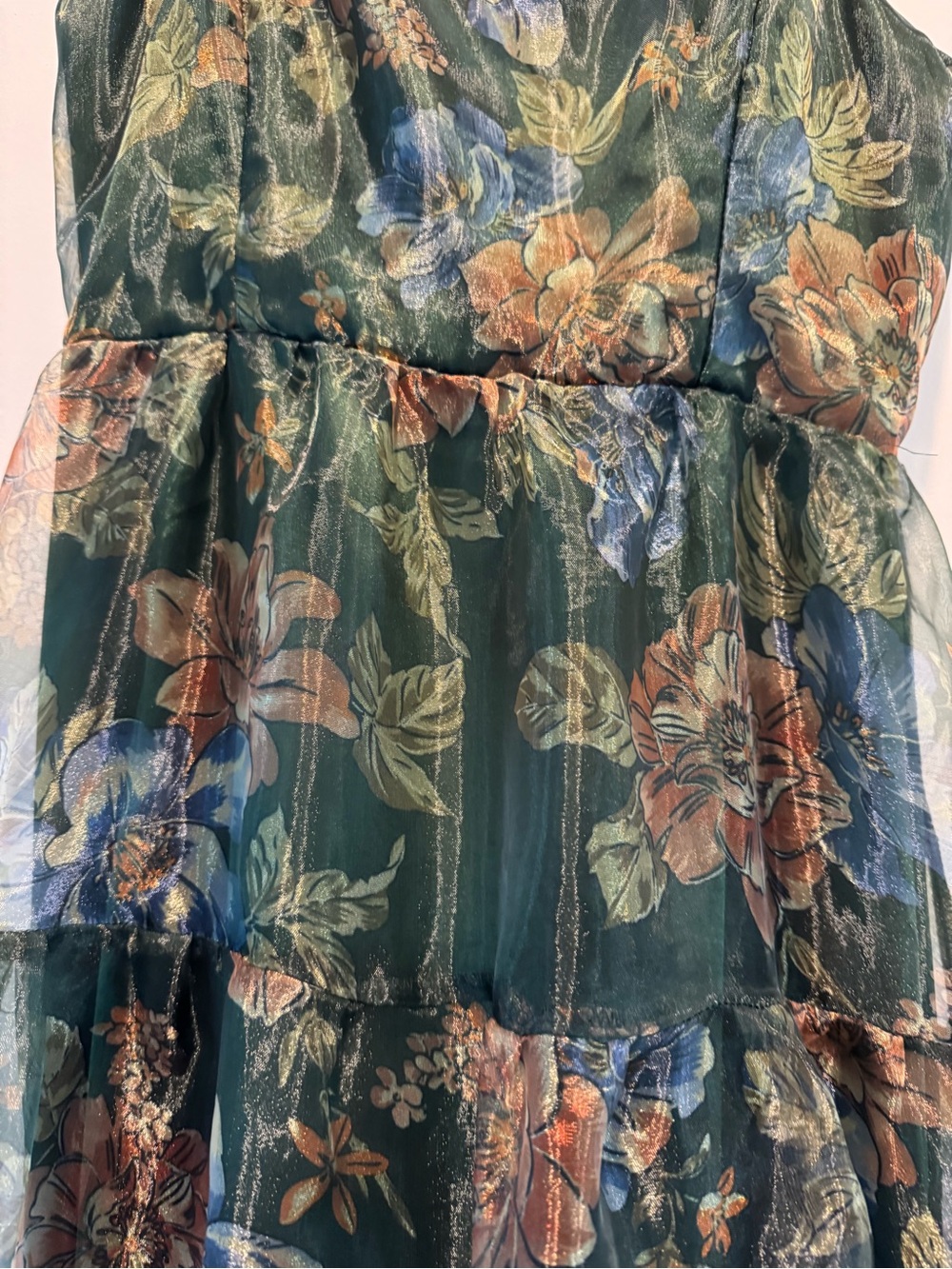 Floral Green Tiered Maxi Dress - Picture 4 of 11